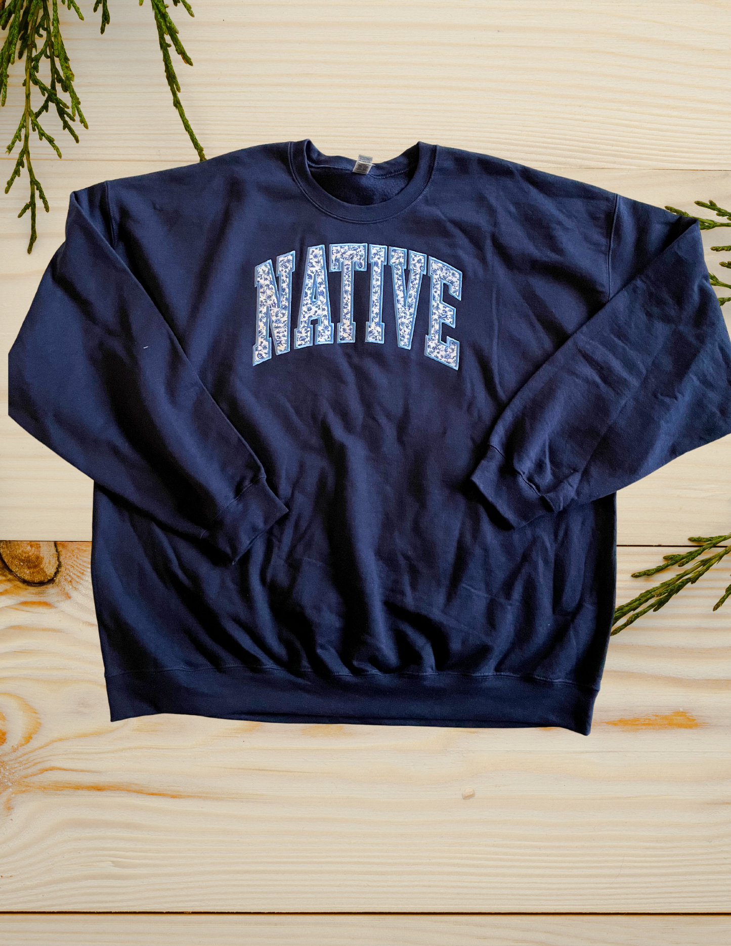 Blue Floral Crewneck